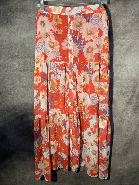 Dresses & Skirts - Fourteenth Place 2X Floral Paisley Tiered Maxi Skirt Orange Boho Button Front